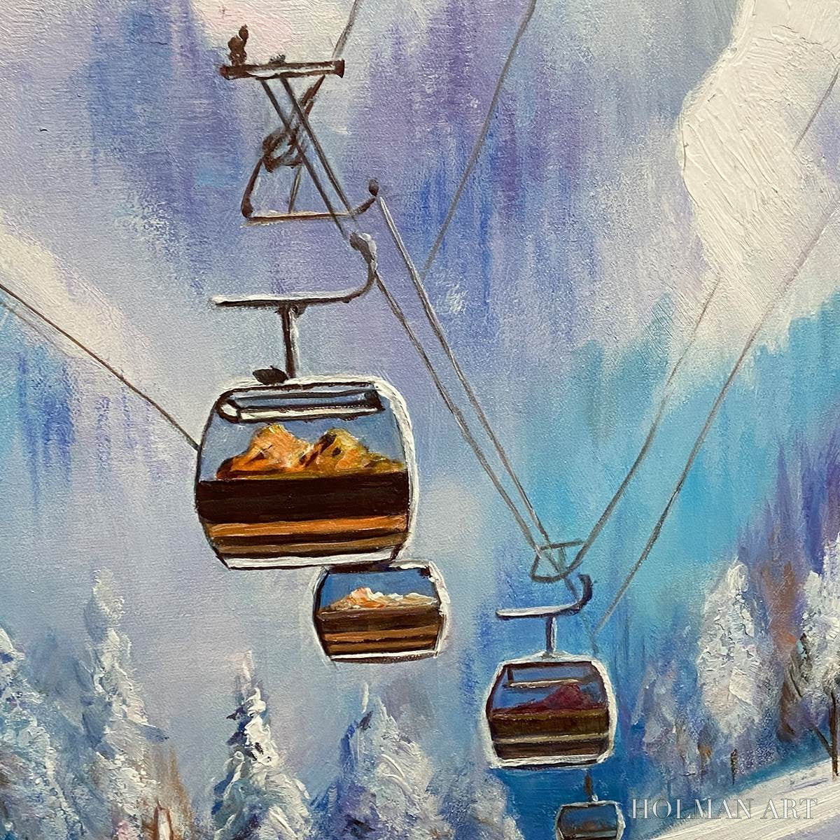 HOLMAN ART Snowy Slopes – Panoramic Ski Resort Landscape Painting - image 3