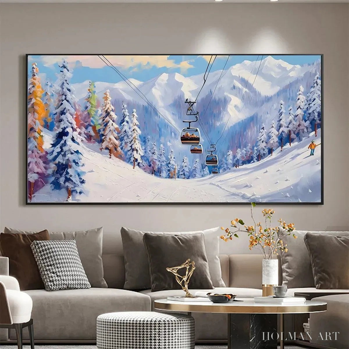 HOLMAN ART Snowy Slopes – Panoramic Ski Resort Landscape Painting - image 4