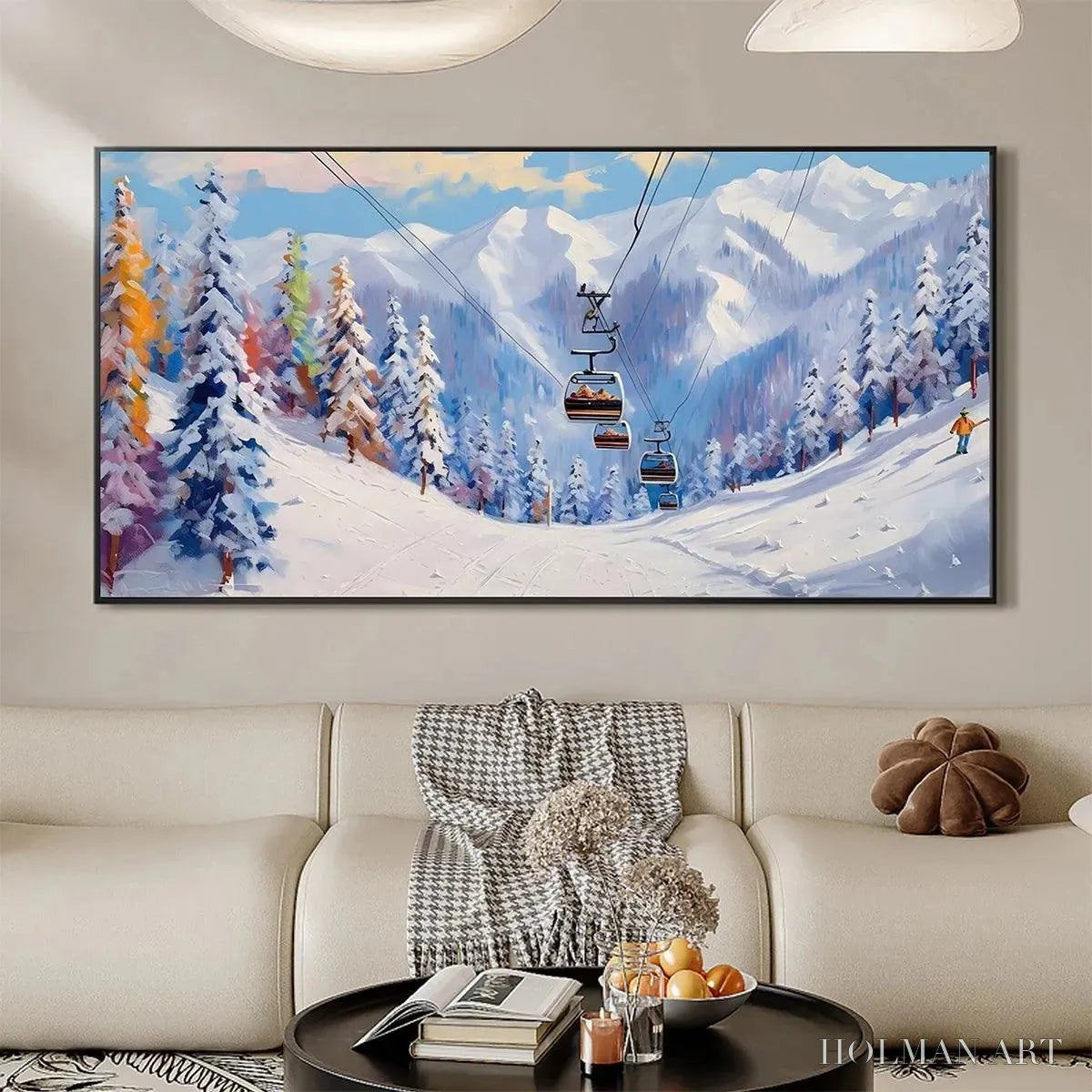HOLMAN ART Snowy Slopes – Panoramic Ski Resort Landscape Painting - image 5