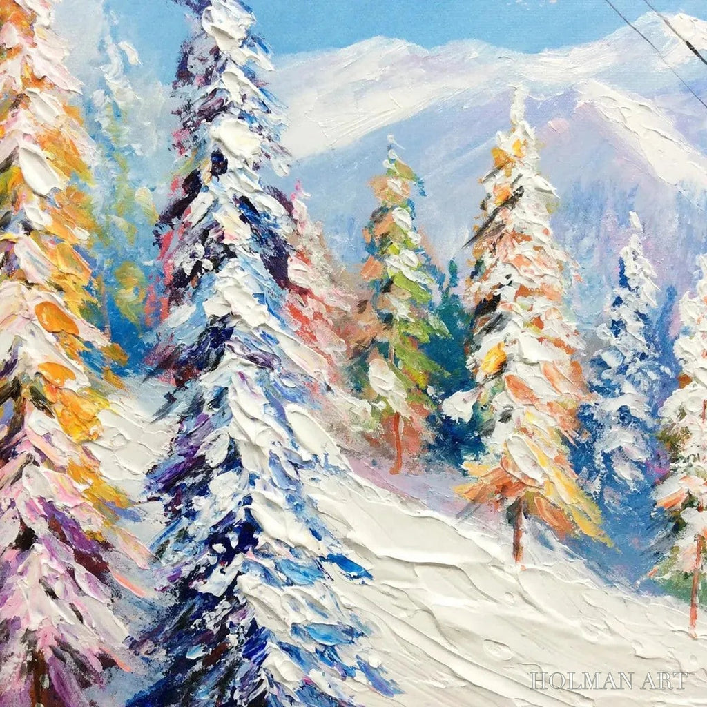 HOLMAN ART Snowy Slopes – Panoramic Ski Resort Landscape Painting - image 6
