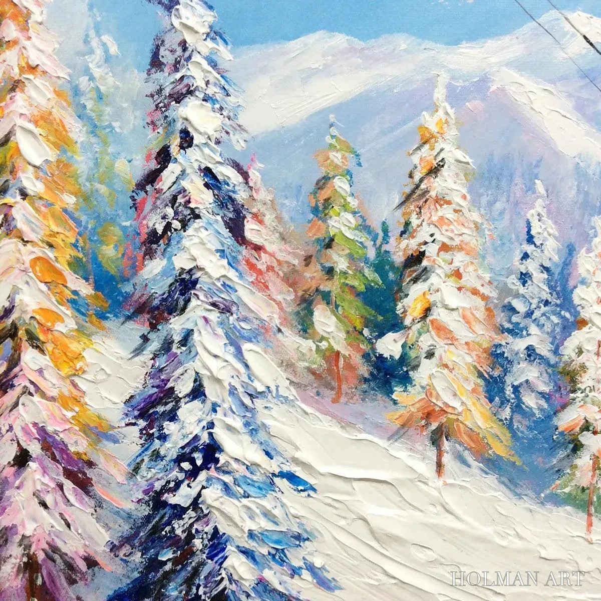 HOLMAN ART Snowy Slopes – Panoramic Ski Resort Landscape Painting - image 6