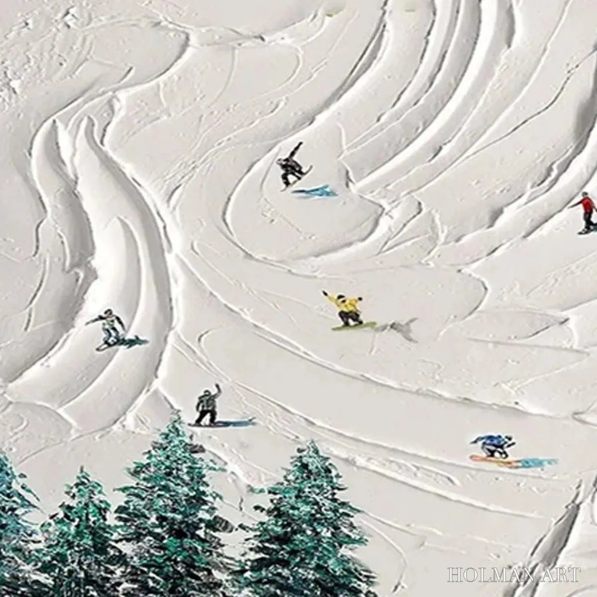 HOLMAN ART Snowy Peaks – Textured Minimalist Winter Landscape Painting with Skiers - image 5