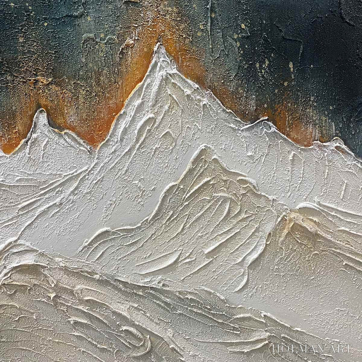 HOLMAN ART Snowy Peaks – Textured White and Gold Mountain Painting - image 2