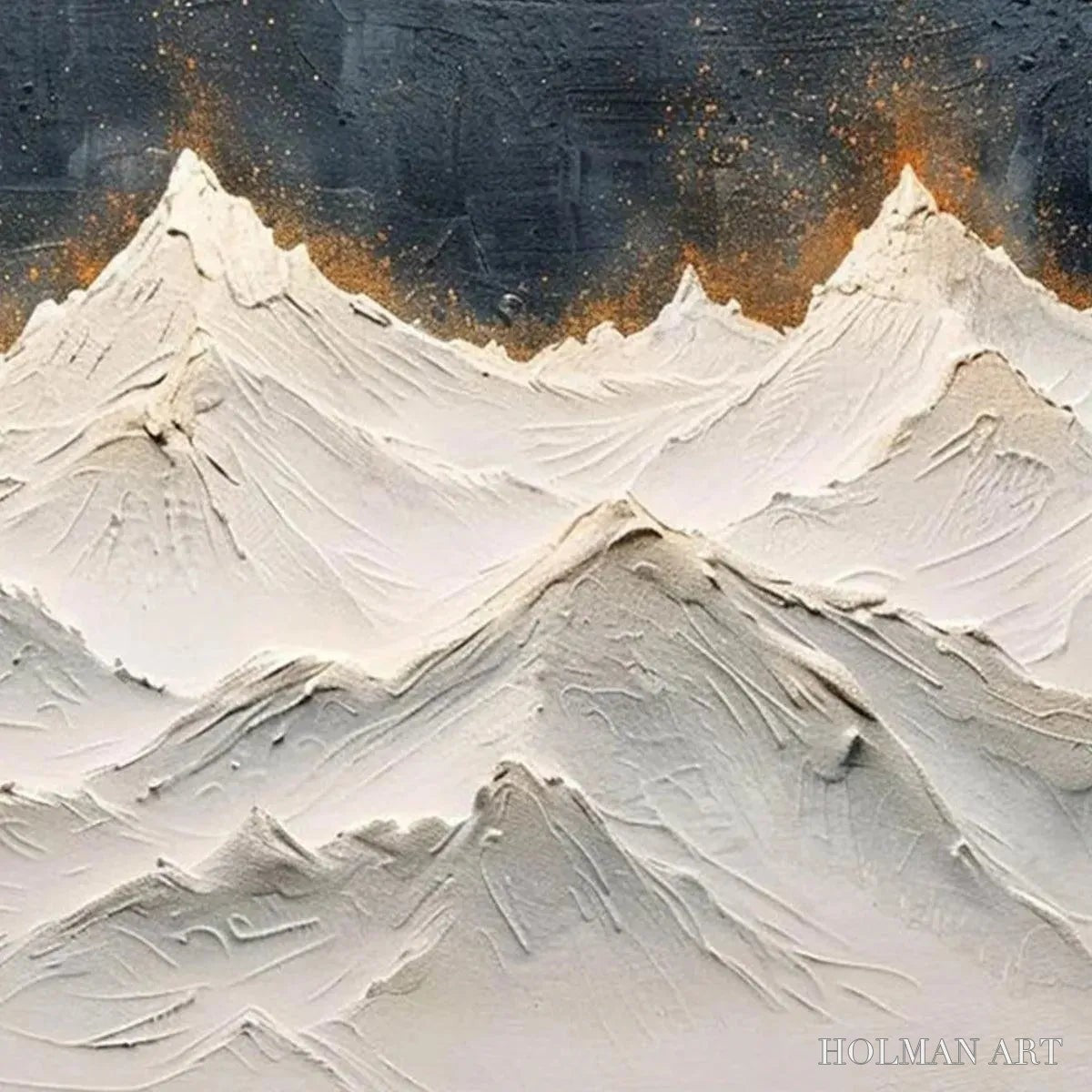 HOLMAN ART Snowy Peaks – Textured White and Gold Mountain Painting - image 3