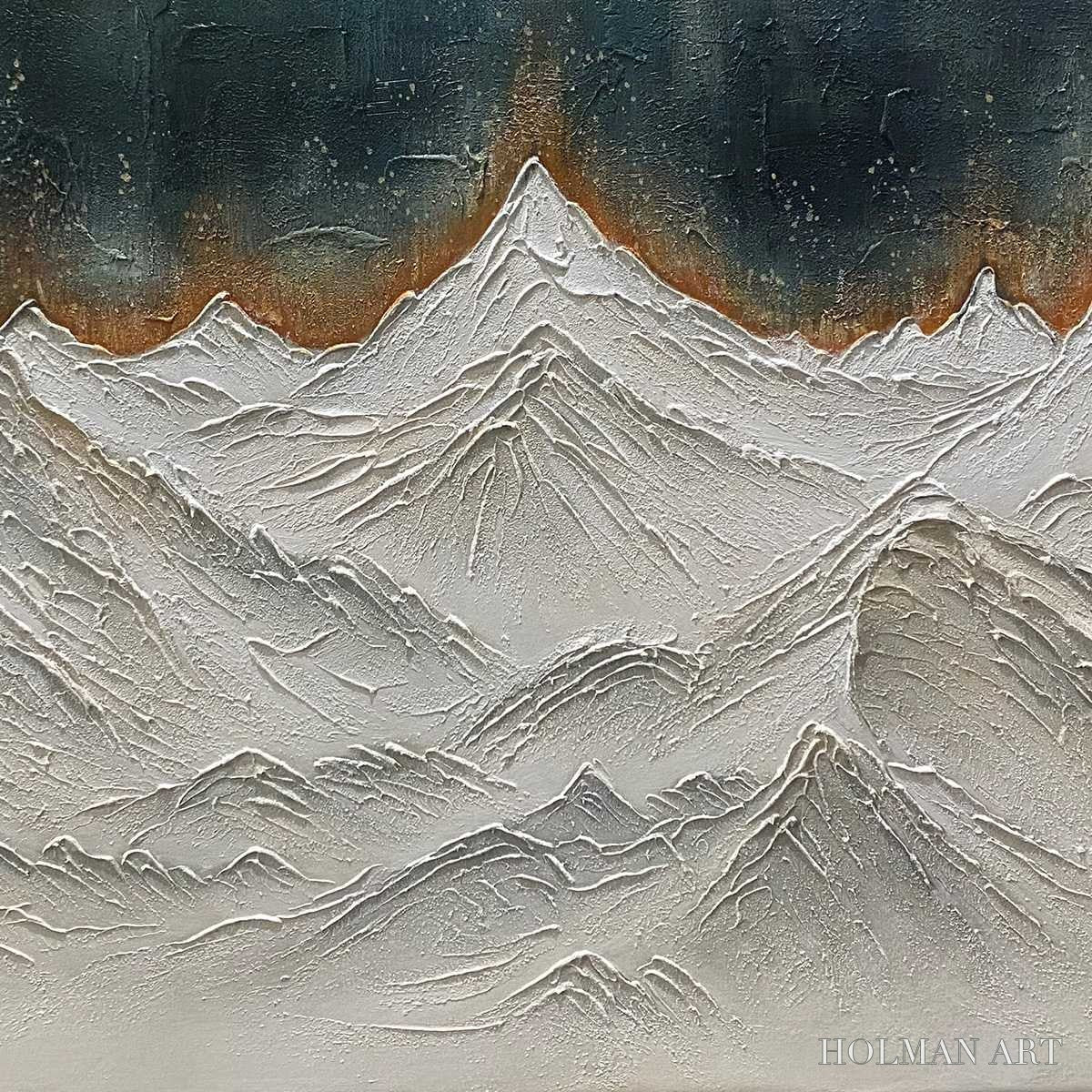 HOLMAN ART Snowy Peaks – Textured White and Gold Mountain Painting - image 5