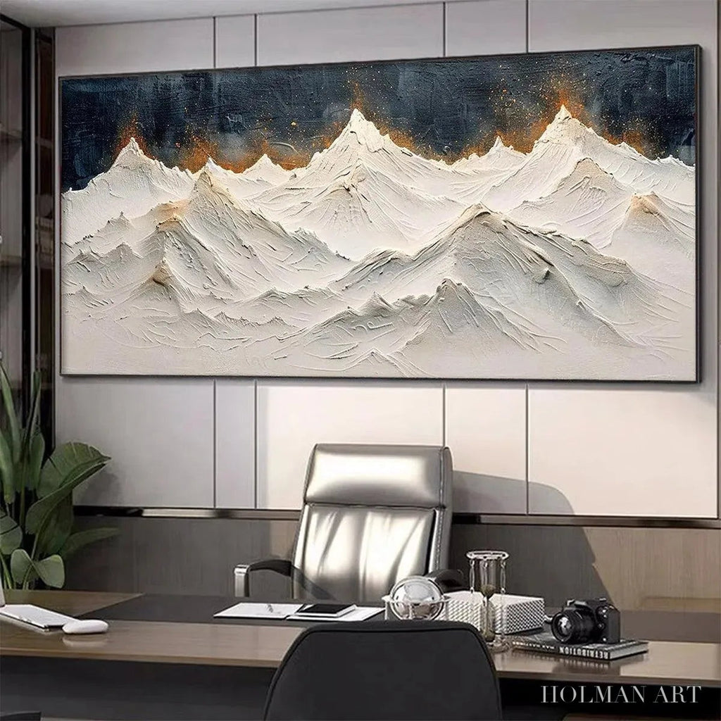 HOLMAN ART Snowy Peaks – Textured White and Gold Mountain Painting - image 6
