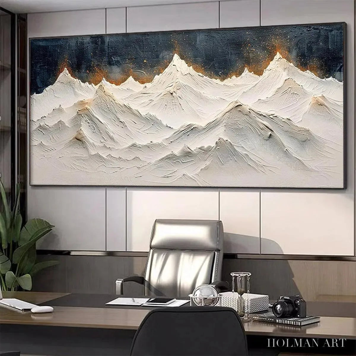 HOLMAN ART Snowy Peaks – Textured White and Gold Mountain Painting - image 6