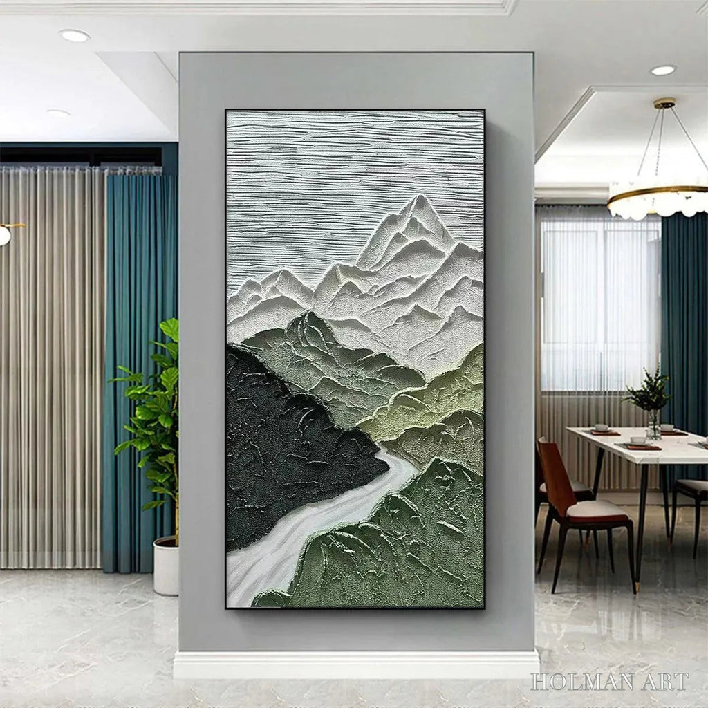 HOLMAN ART Jade Peak – Textured Green and White Mountain Landscape Painting - image 2