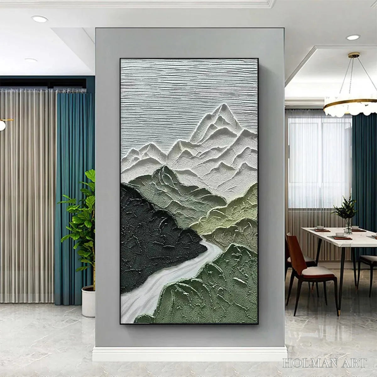 HOLMAN ART Jade Peak – Textured Green and White Mountain Landscape Painting - image 2