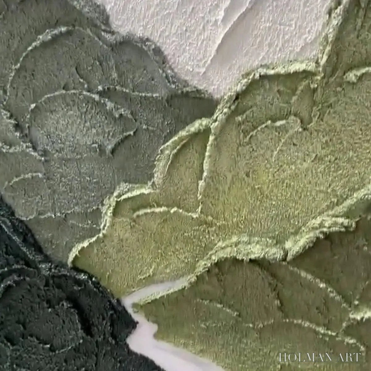 HOLMAN ART Jade Peak – Textured Green and White Mountain Landscape Painting - image 3
