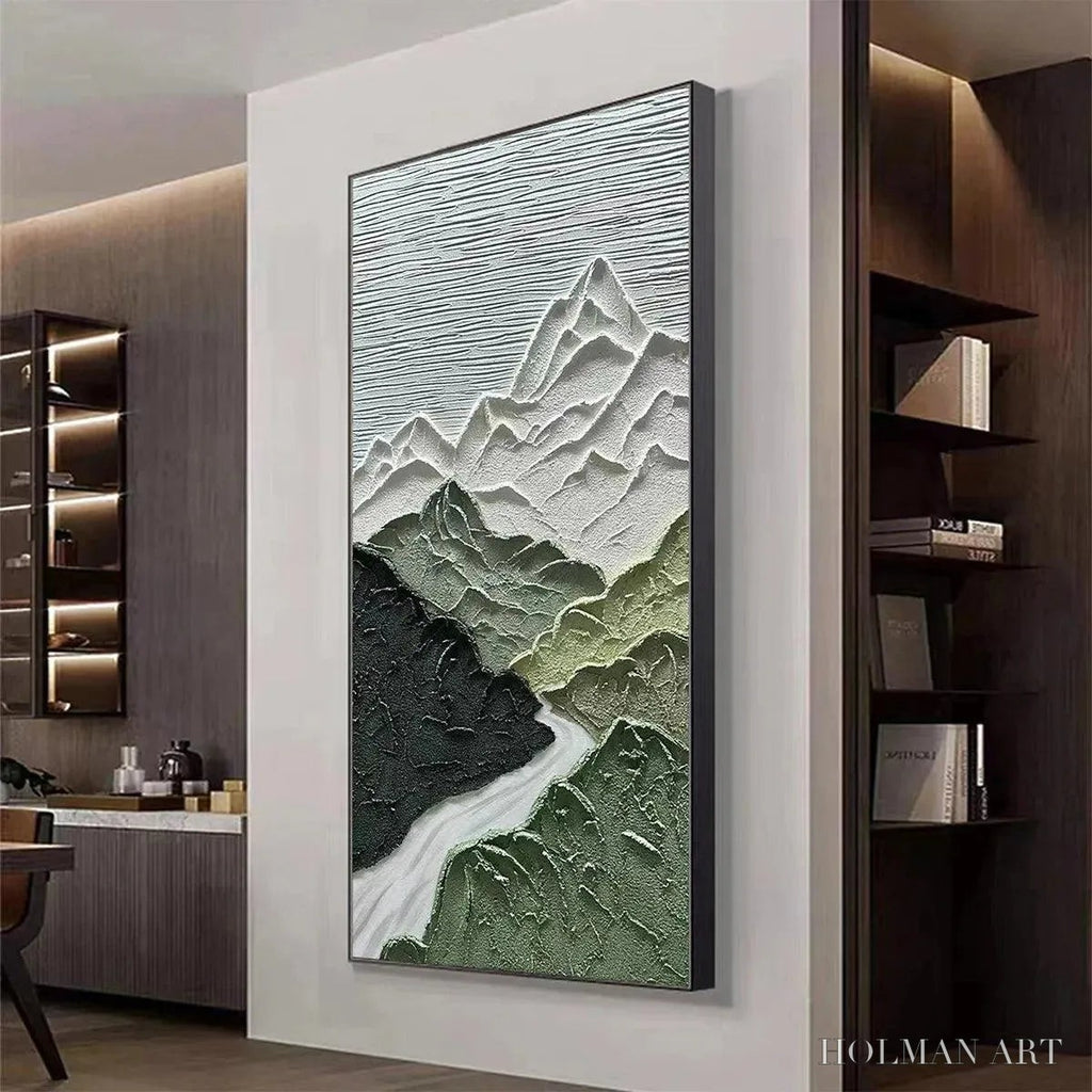 HOLMAN ART Jade Peak – Textured Green and White Mountain Landscape Painting - image 4