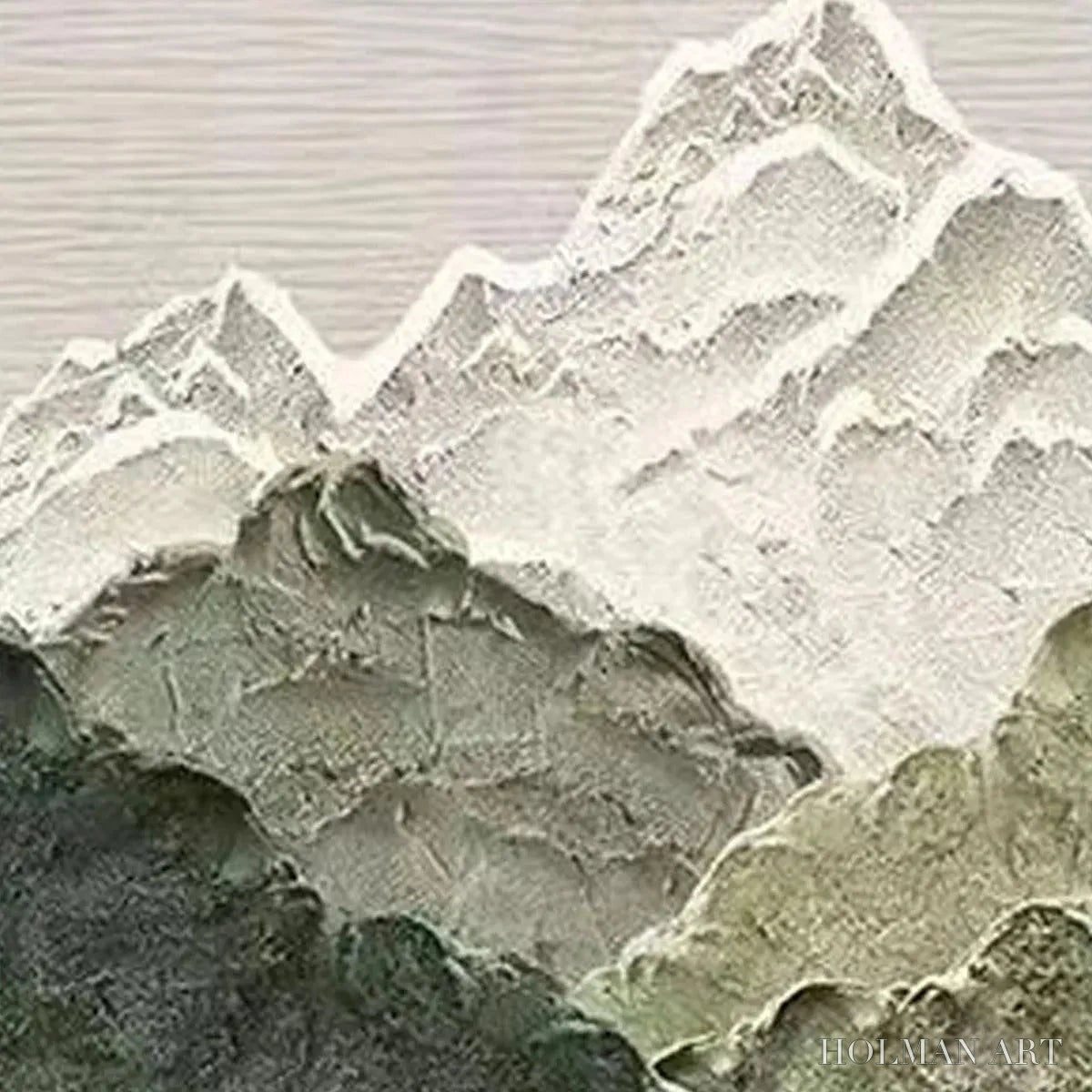 HOLMAN ART Jade Peak – Textured Green and White Mountain Landscape Painting - image 5