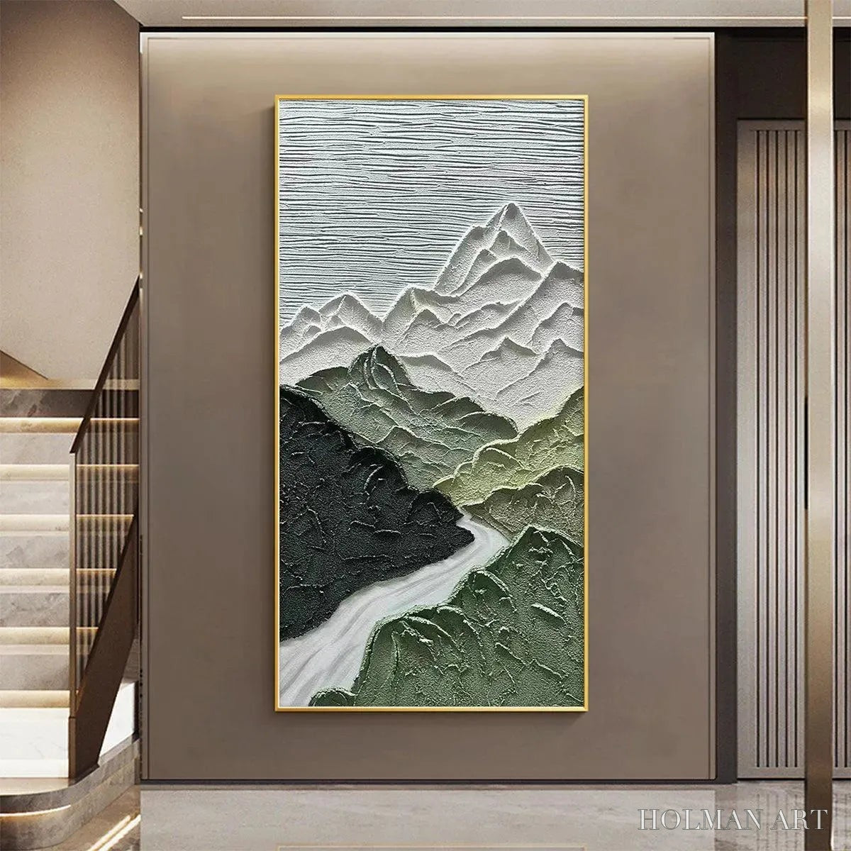 HOLMAN ART Jade Peak – Textured Green and White Mountain Landscape Painting - image 6