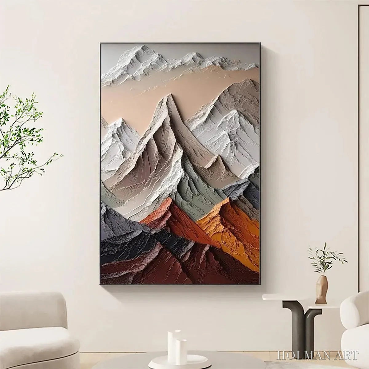 HOLMAN ART Majestic Peaks – Textured Impasto Mountain Landscape Painting in Earthy Tones - image 2