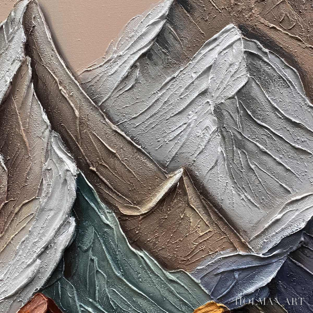 HOLMAN ART Majestic Peaks – Textured Impasto Mountain Landscape Painting in Earthy Tones - image 3