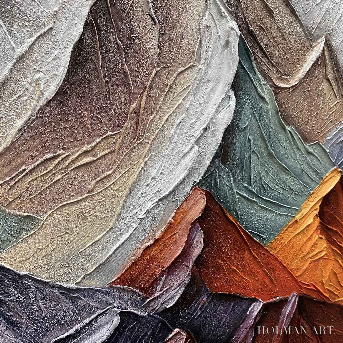 HOLMAN ART Majestic Peaks – Textured Impasto Mountain Landscape Painting in Earthy Tones - image 5