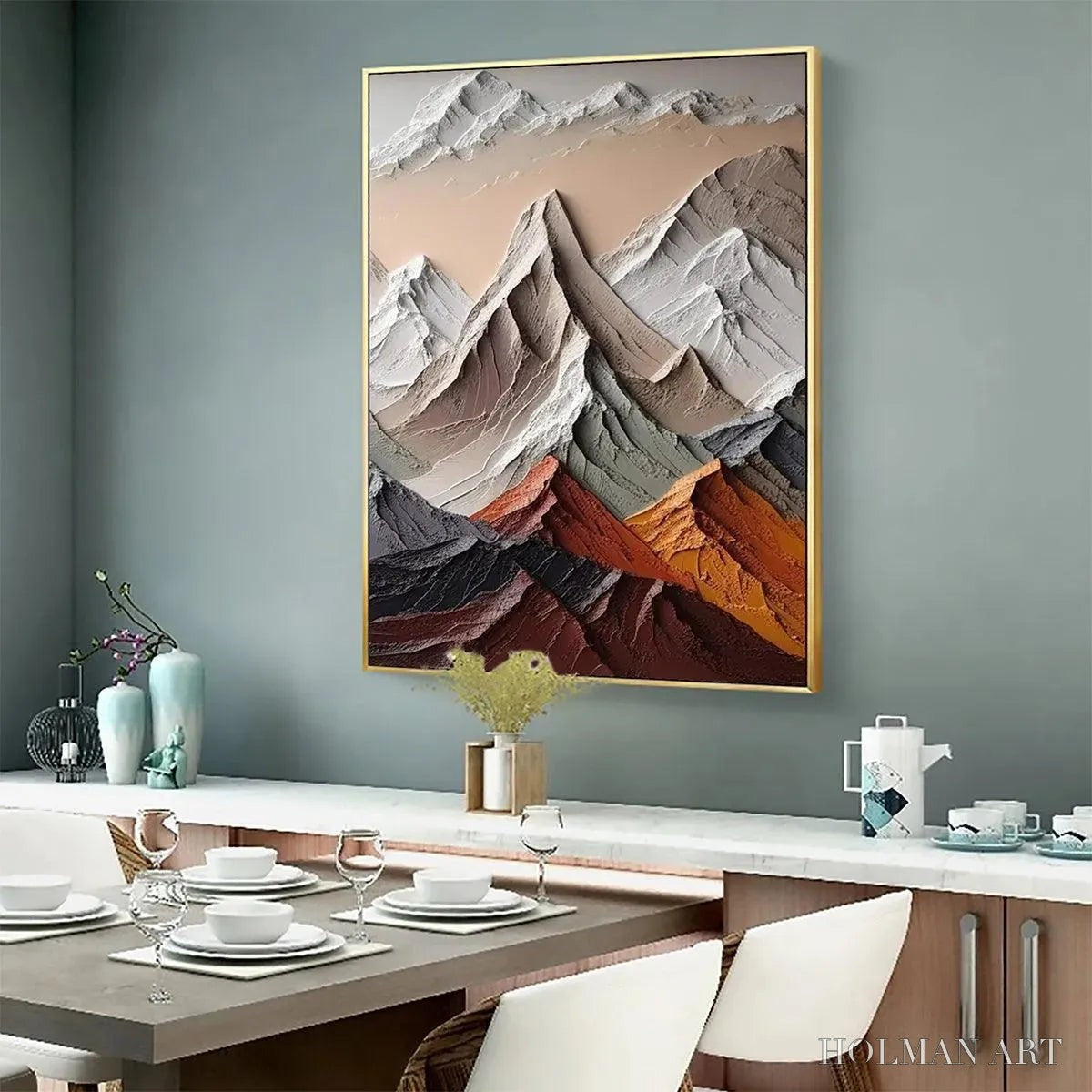 HOLMAN ART Majestic Peaks – Textured Impasto Mountain Landscape Painting in Earthy Tones - image 6