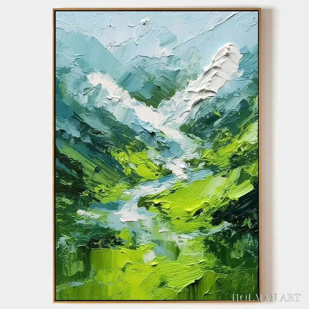 HOLMAN ART Emerald Valley – Textured Green Abstract Mountain Landscape Painting - image 1