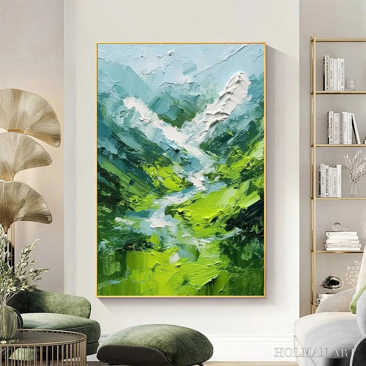 HOLMAN ART Emerald Valley – Textured Green Abstract Mountain Landscape Painting - image 2