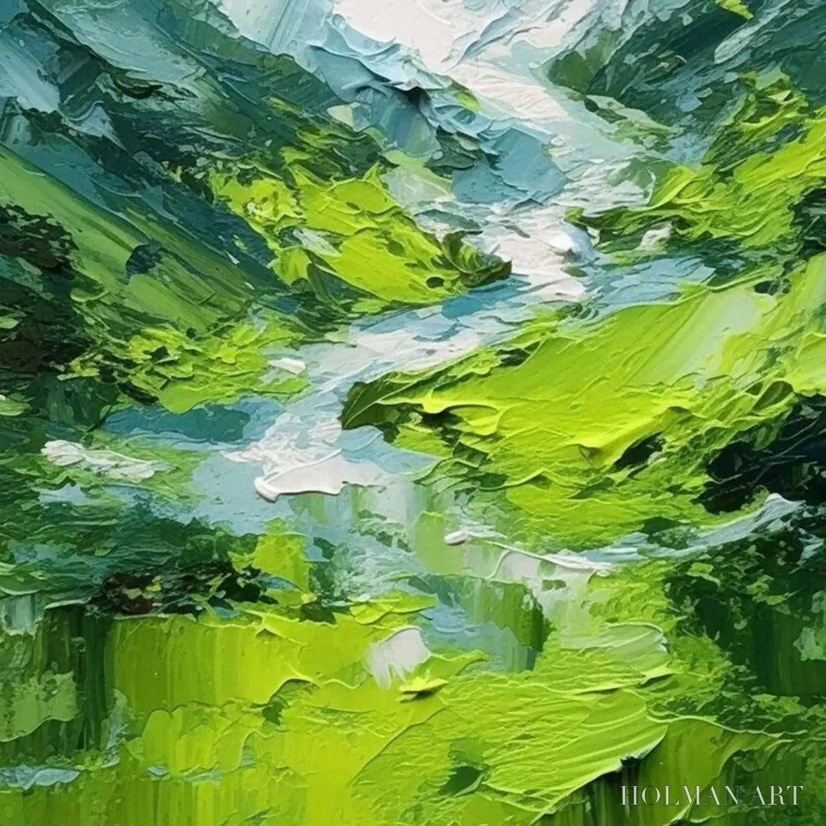 HOLMAN ART Emerald Valley – Textured Green Abstract Mountain Landscape Painting - image 3
