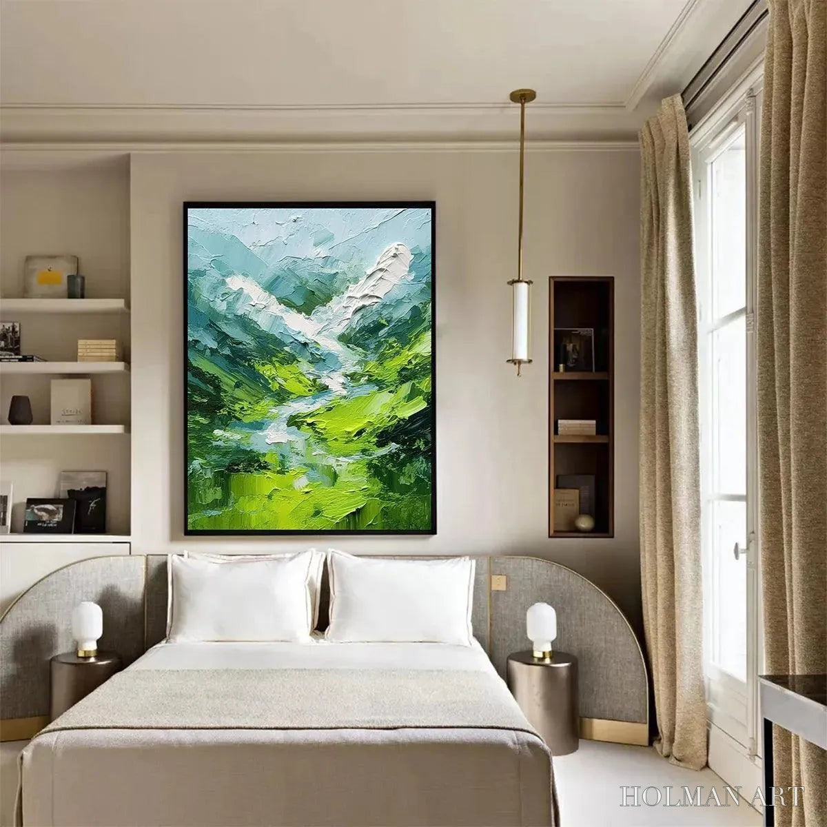 HOLMAN ART Emerald Valley – Textured Green Abstract Mountain Landscape Painting - image 4