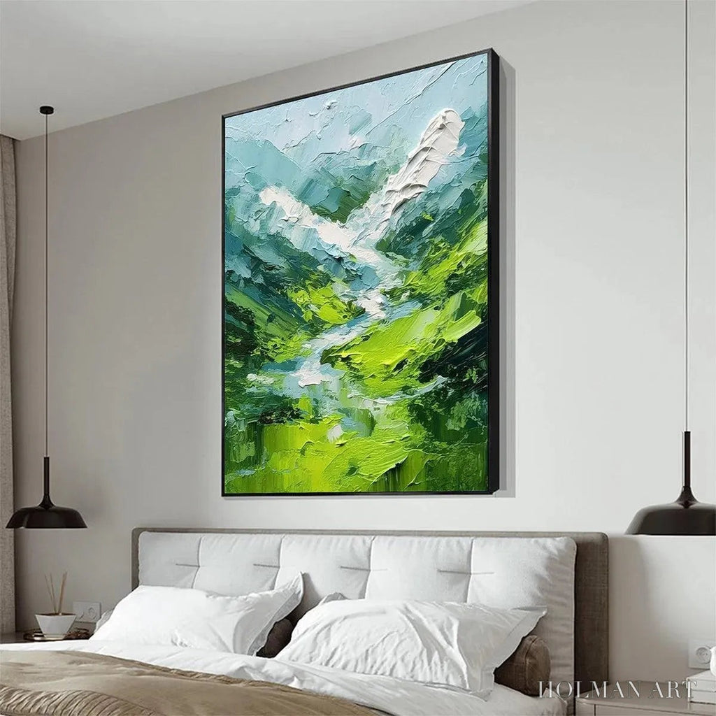 HOLMAN ART Emerald Valley – Textured Green Abstract Mountain Landscape Painting - image 5