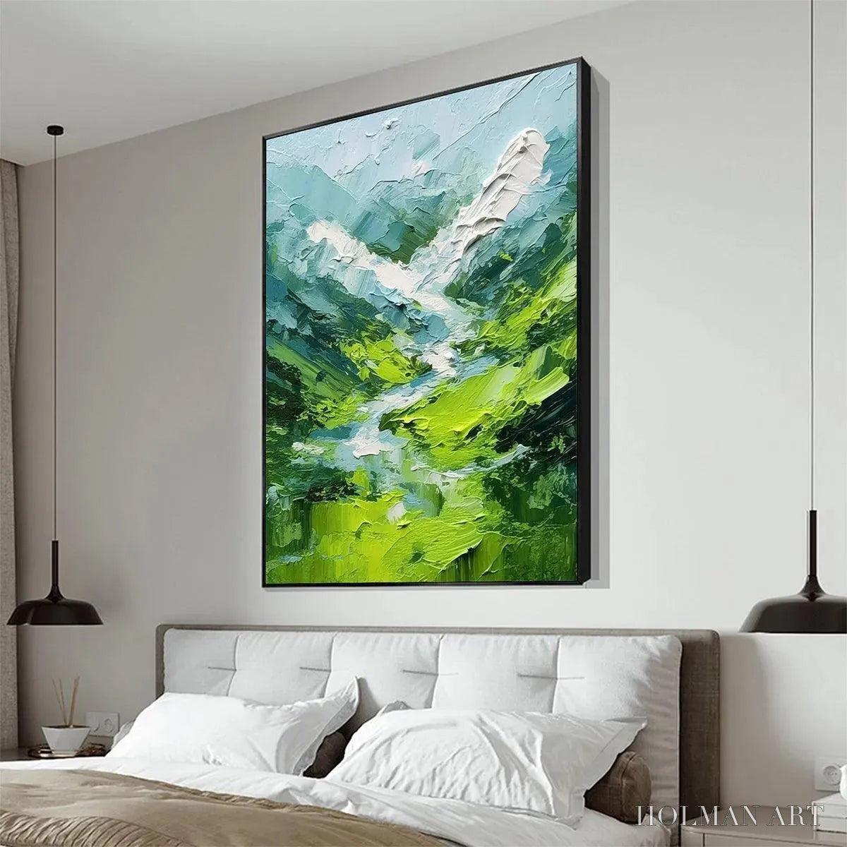 HOLMAN ART Emerald Valley – Textured Green Abstract Mountain Landscape Painting - image 5