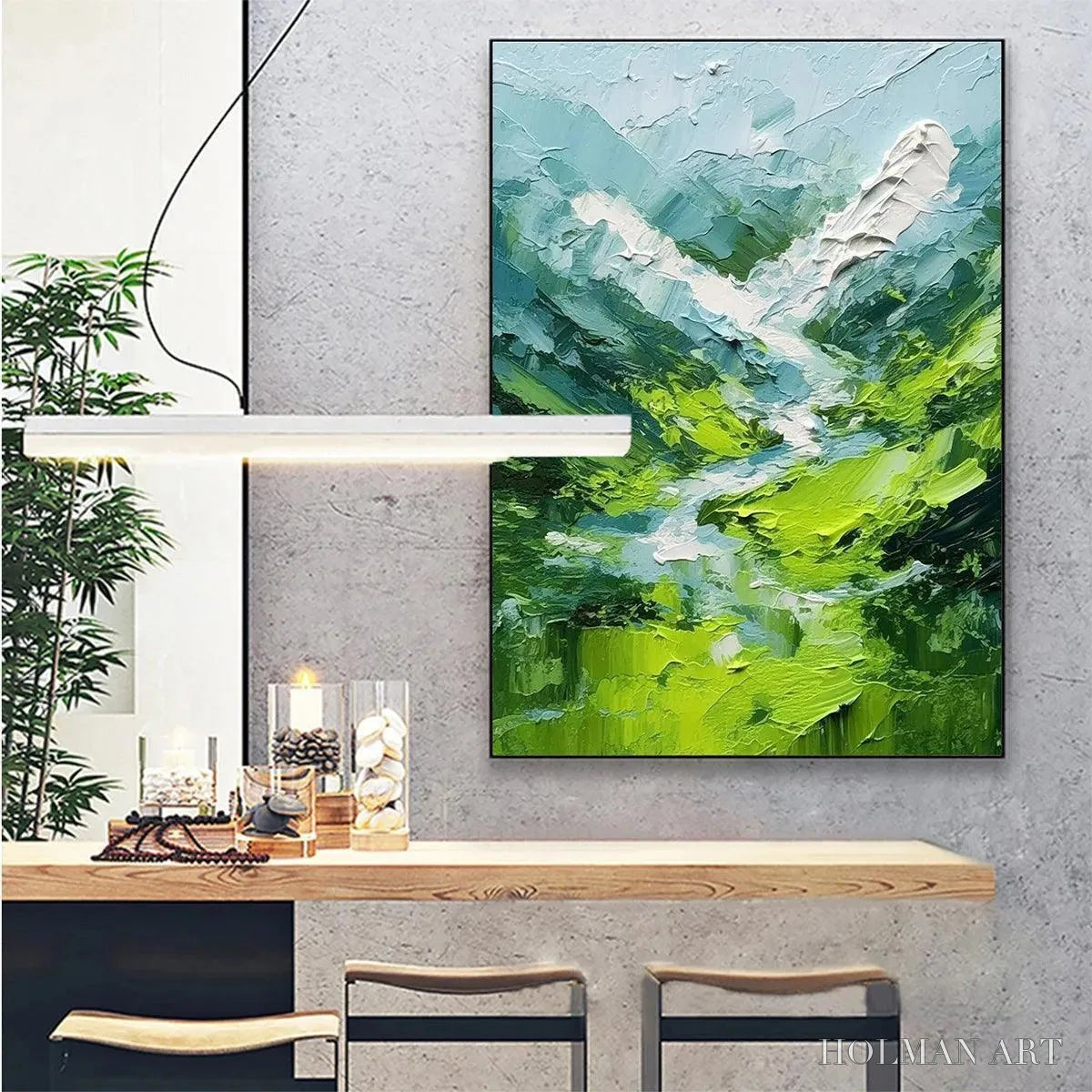 HOLMAN ART Emerald Valley – Textured Green Abstract Mountain Landscape Painting - image 6