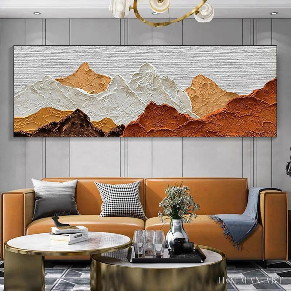 HOLMAN ART Mountain Peaks – Textured Mountain Range Painting in Brown and White - image 2
