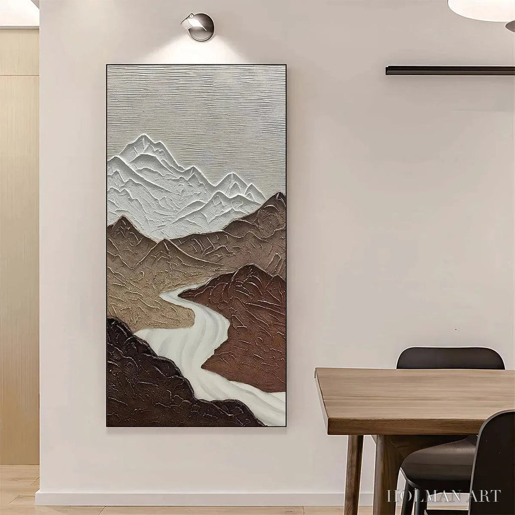 HOLMAN ART Earth River – Textured Brown and White Mountain River Landscape Painting - image 2