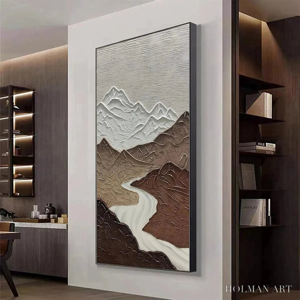 HOLMAN ART Earth River – Textured Brown and White Mountain River Landscape Painting - image 4