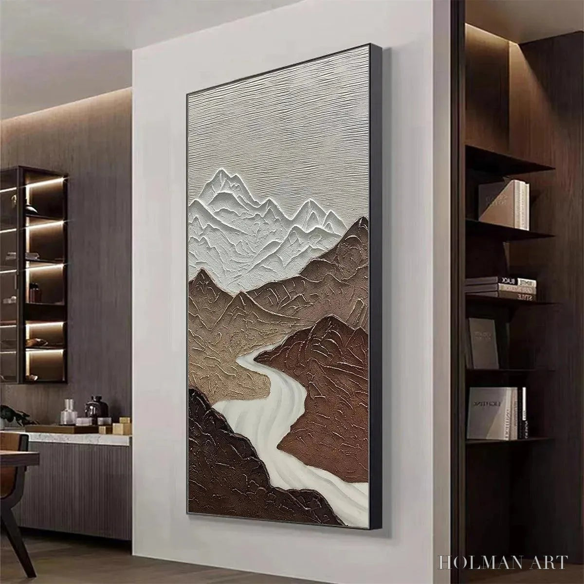 HOLMAN ART Earth River – Textured Brown and White Mountain River Landscape Painting - image 4