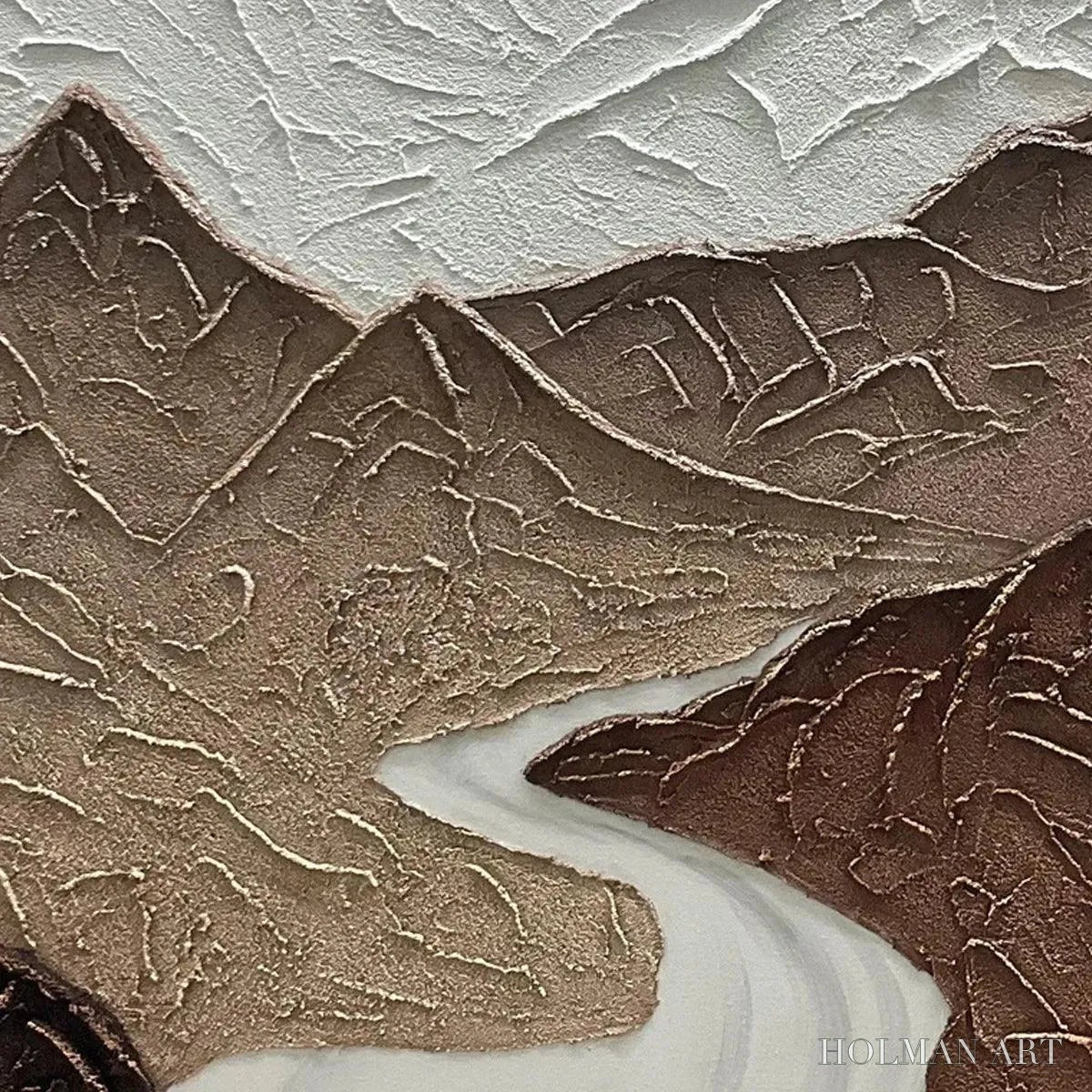 HOLMAN ART Earth River – Textured Brown and White Mountain River Landscape Painting - image 5