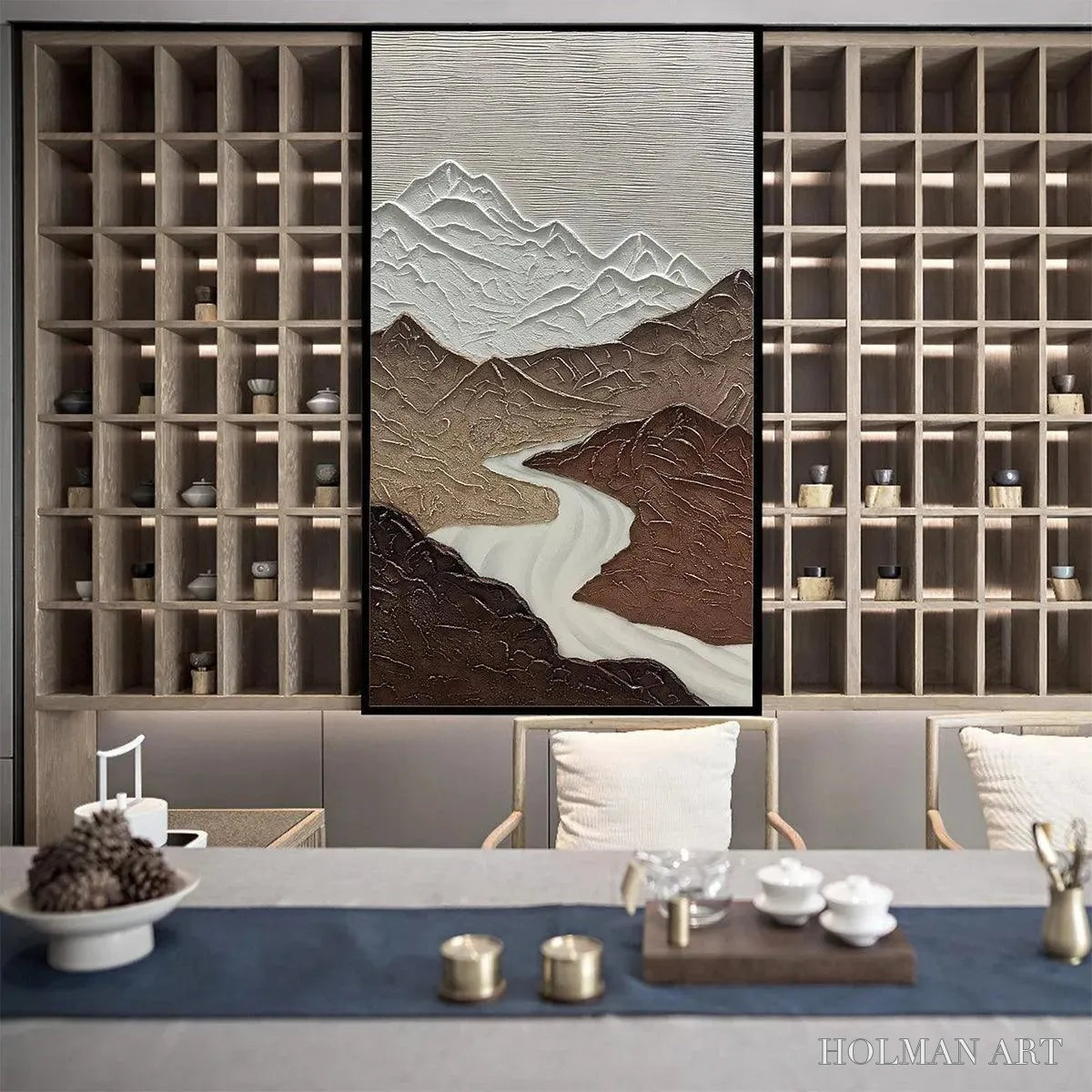 HOLMAN ART Earth River – Textured Brown and White Mountain River Landscape Painting - image 6
