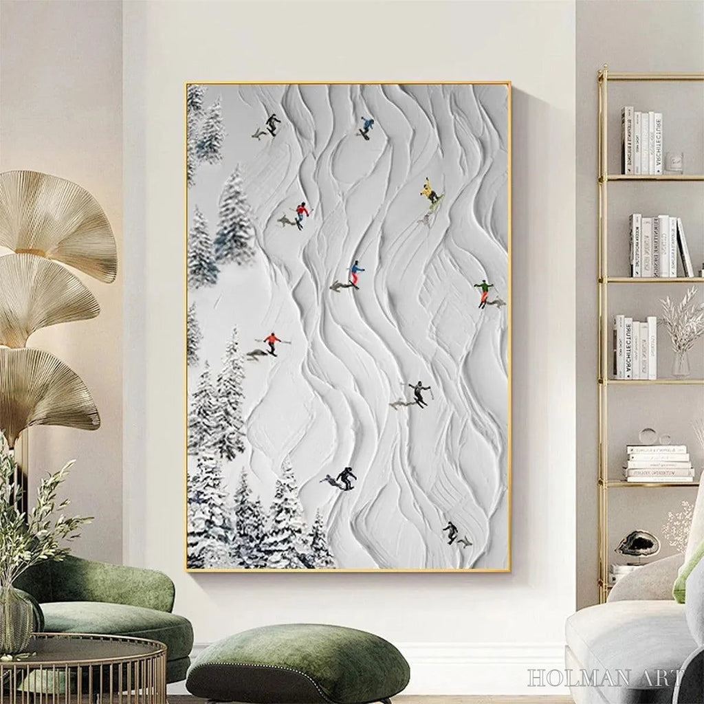 HOLMAN ART Alpine Slopes – Textured White Skiing Landscape Painting - image 2