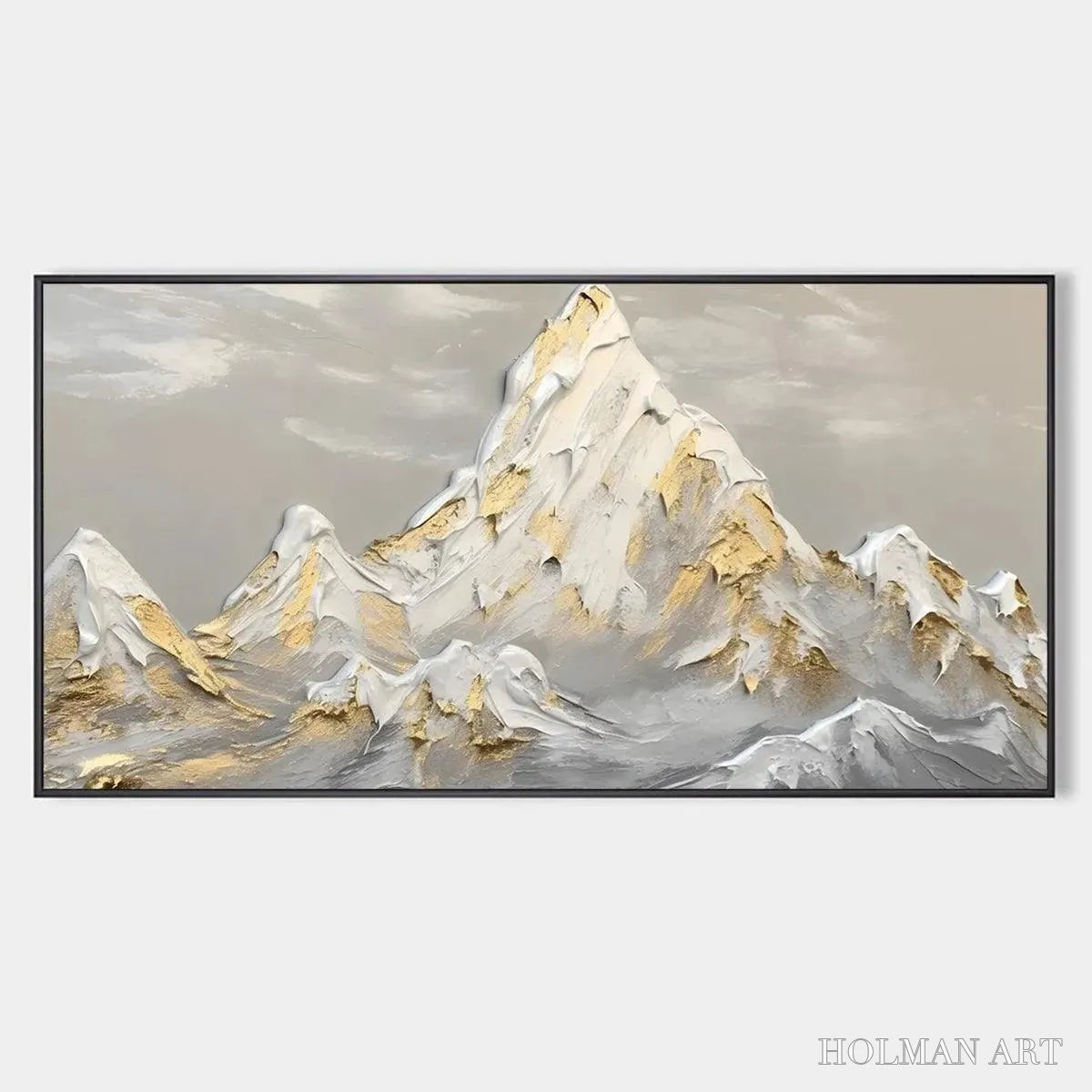 HOLMAN ART Golden Peaks – Textured Mountain Landscape Painting in Gold and Grey - image 1