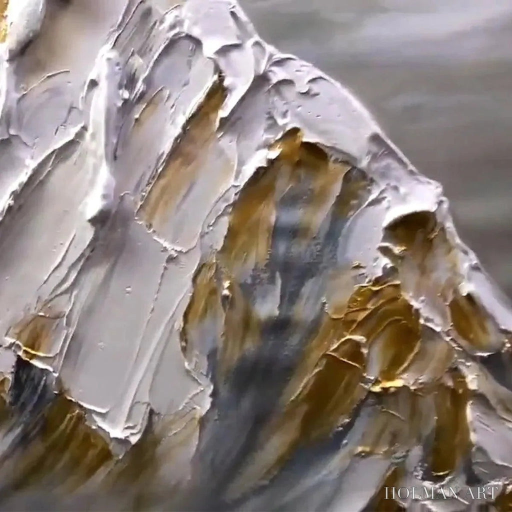 HOLMAN ART Golden Peaks – Textured Mountain Landscape Painting in Gold and Grey - image 3