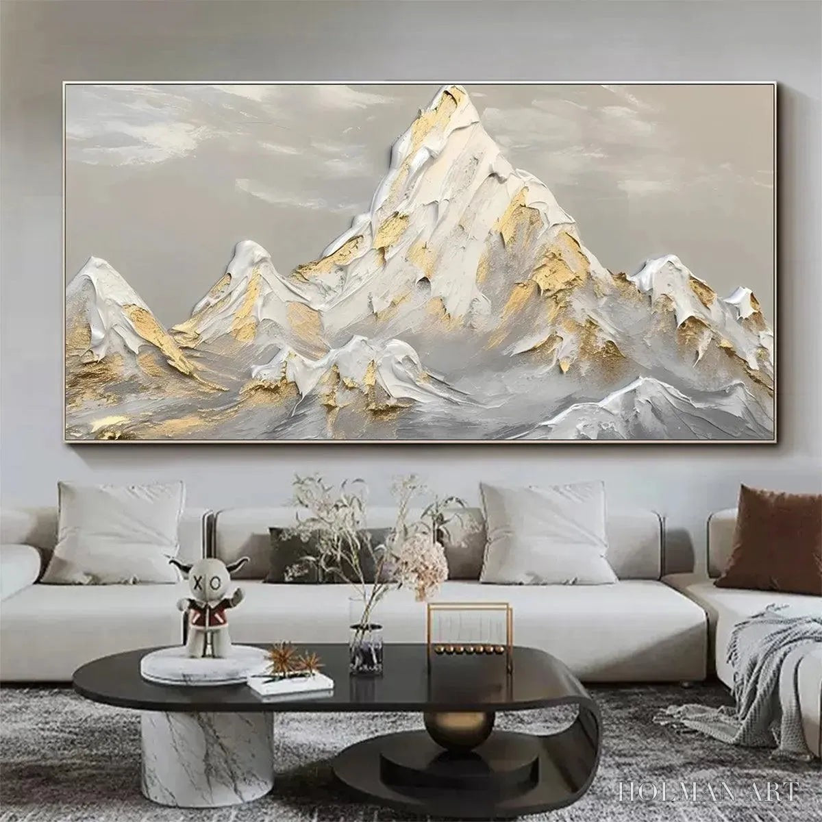 HOLMAN ART Golden Peaks – Textured Mountain Landscape Painting in Gold and Grey - image 4