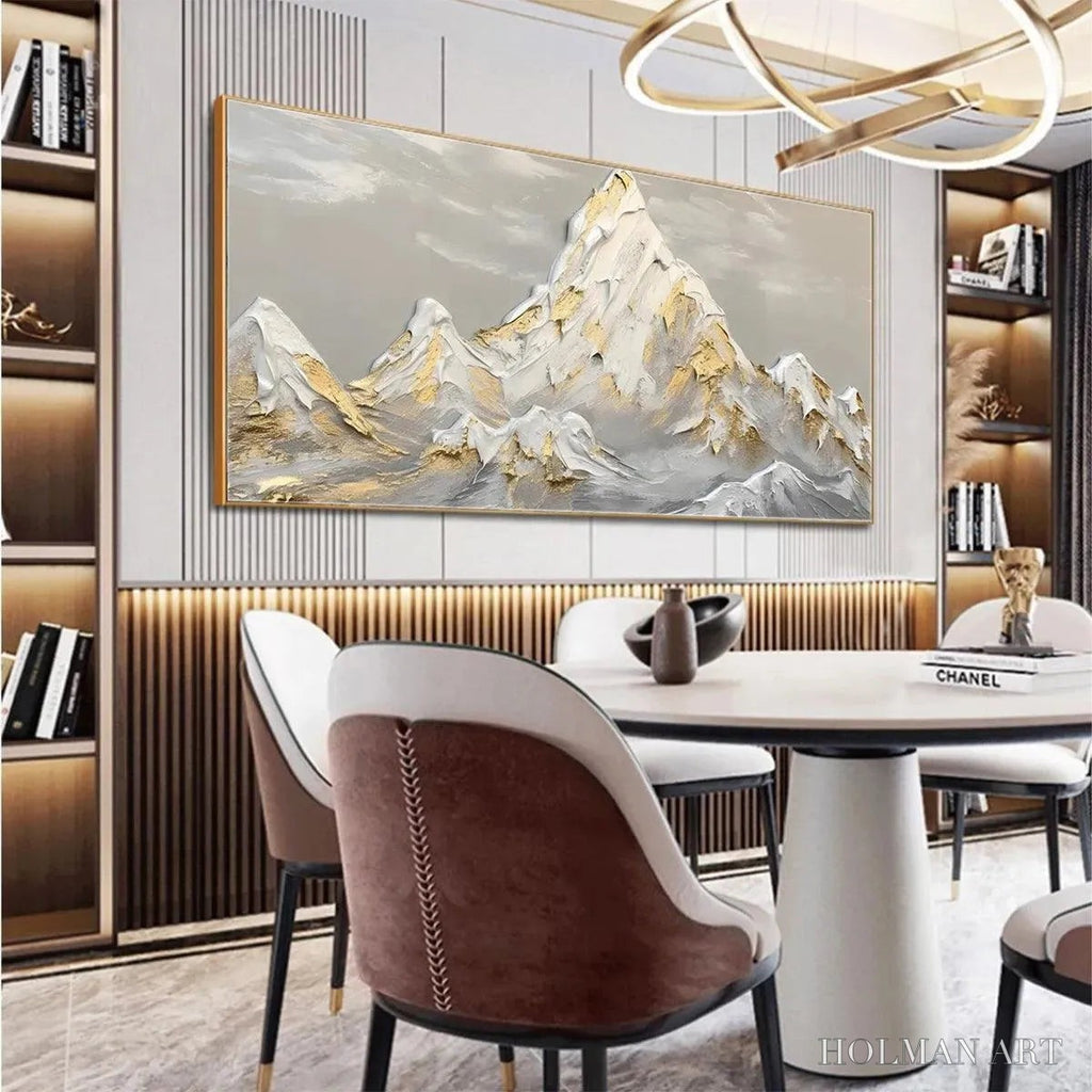 HOLMAN ART Golden Peaks – Textured Mountain Landscape Painting in Gold and Grey - image 6