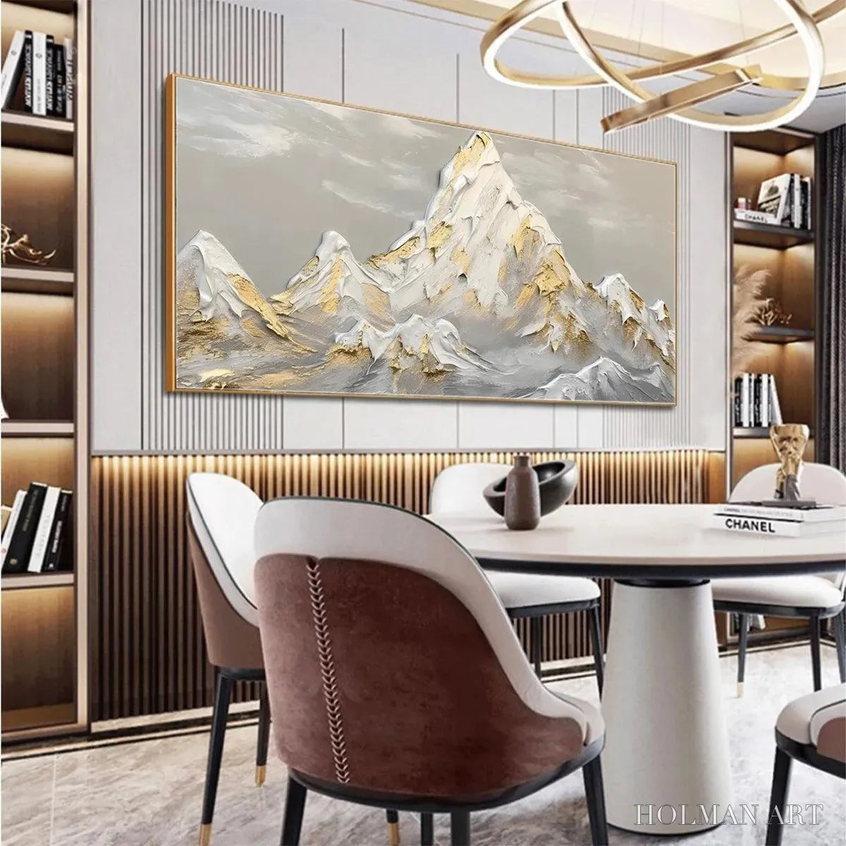 HOLMAN ART Golden Peaks – Textured Mountain Landscape Painting in Gold and Grey - image 6