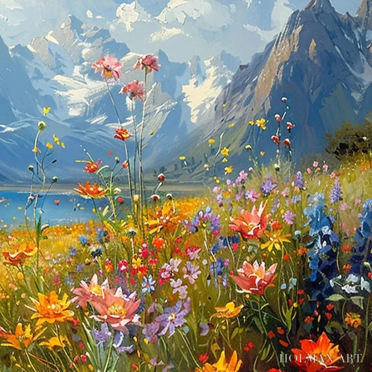 HOLMAN ART Alpine Meadow – Colorful Mountain Landscape Wildflower Painting - image 3