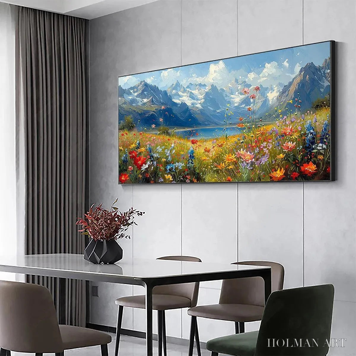 HOLMAN ART Alpine Meadow – Colorful Mountain Landscape Wildflower Painting - image 4
