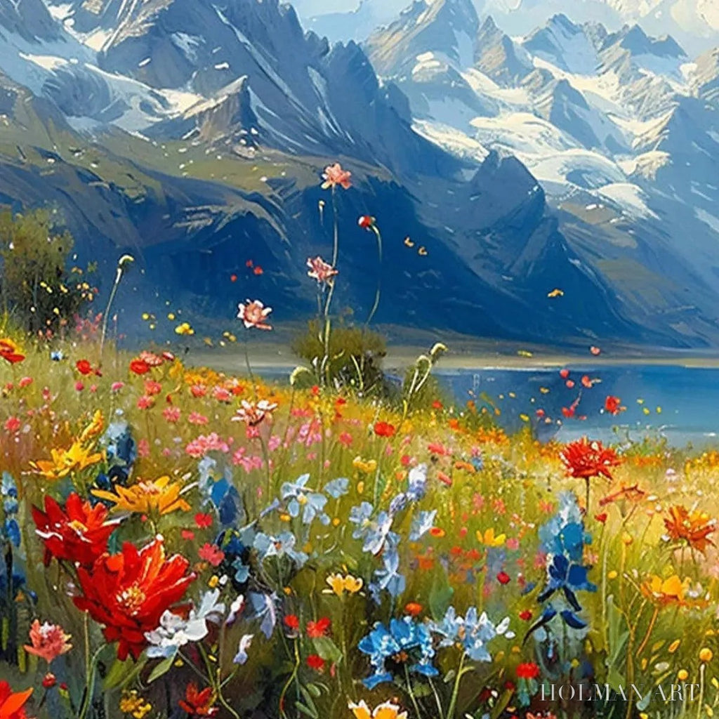 HOLMAN ART Alpine Meadow – Colorful Mountain Landscape Wildflower Painting - image 6