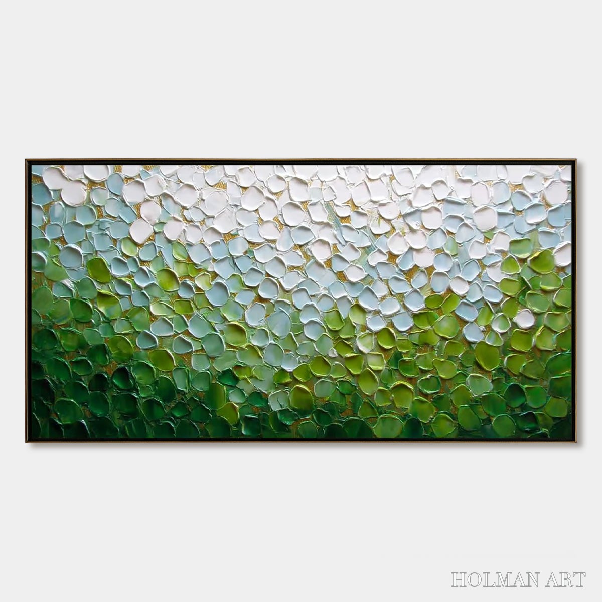 HOLMAN ART Emerald Petals – Textured Abstract Green & White Impasto Landscape Painting - image 1