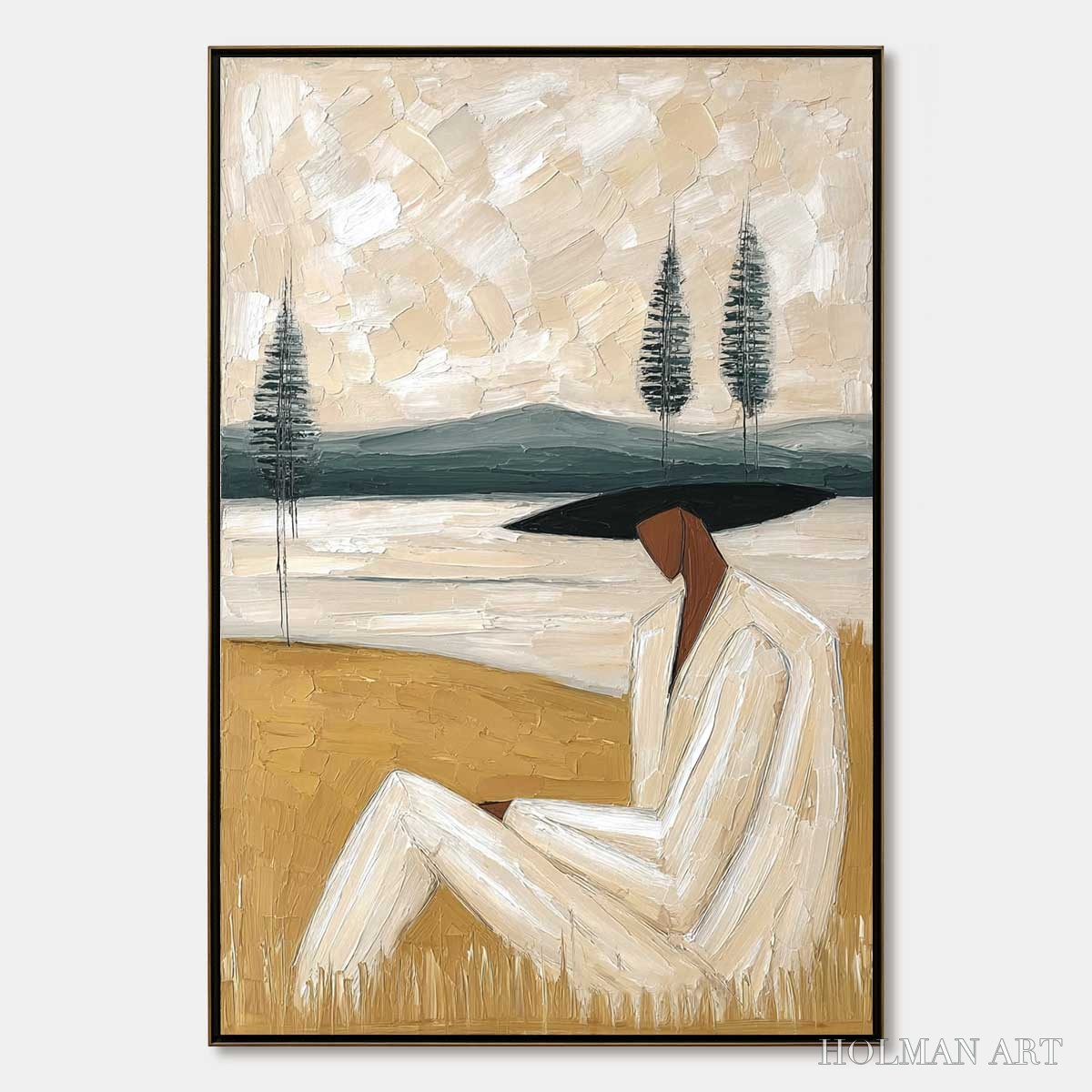HOLMAN ART Golden Repose – Textured Figurative Painting of a Woman in a Landscape - image 1