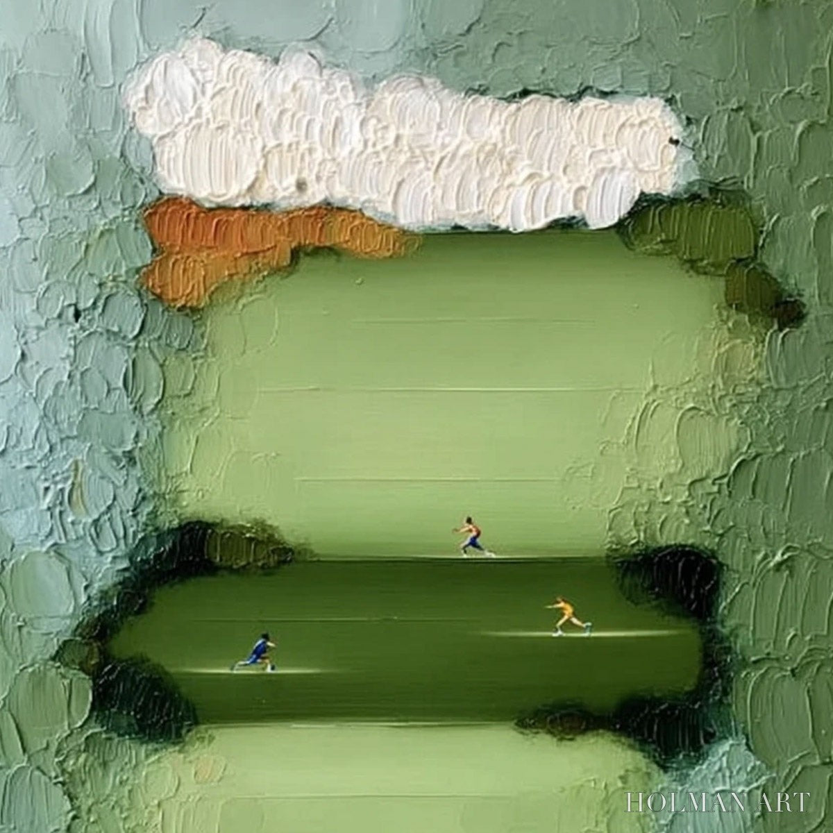 HOLMAN ART the Long Run – Textured Abstract Green Landscape Painting with Runners - image 3