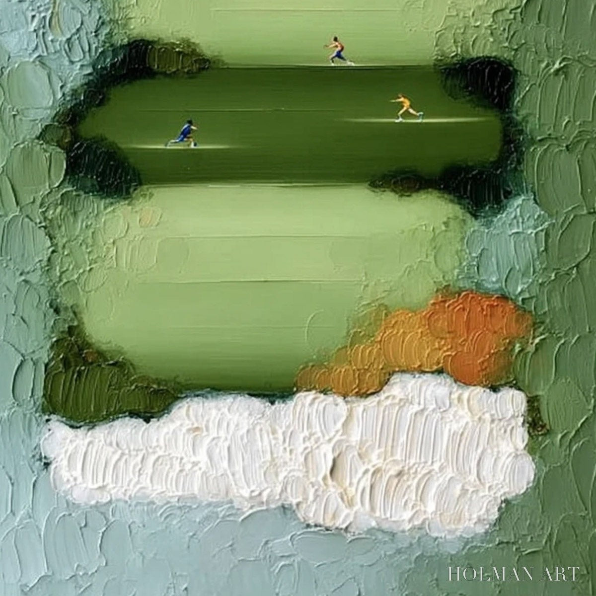 HOLMAN ART the Long Run – Textured Abstract Green Landscape Painting with Runners - image 5