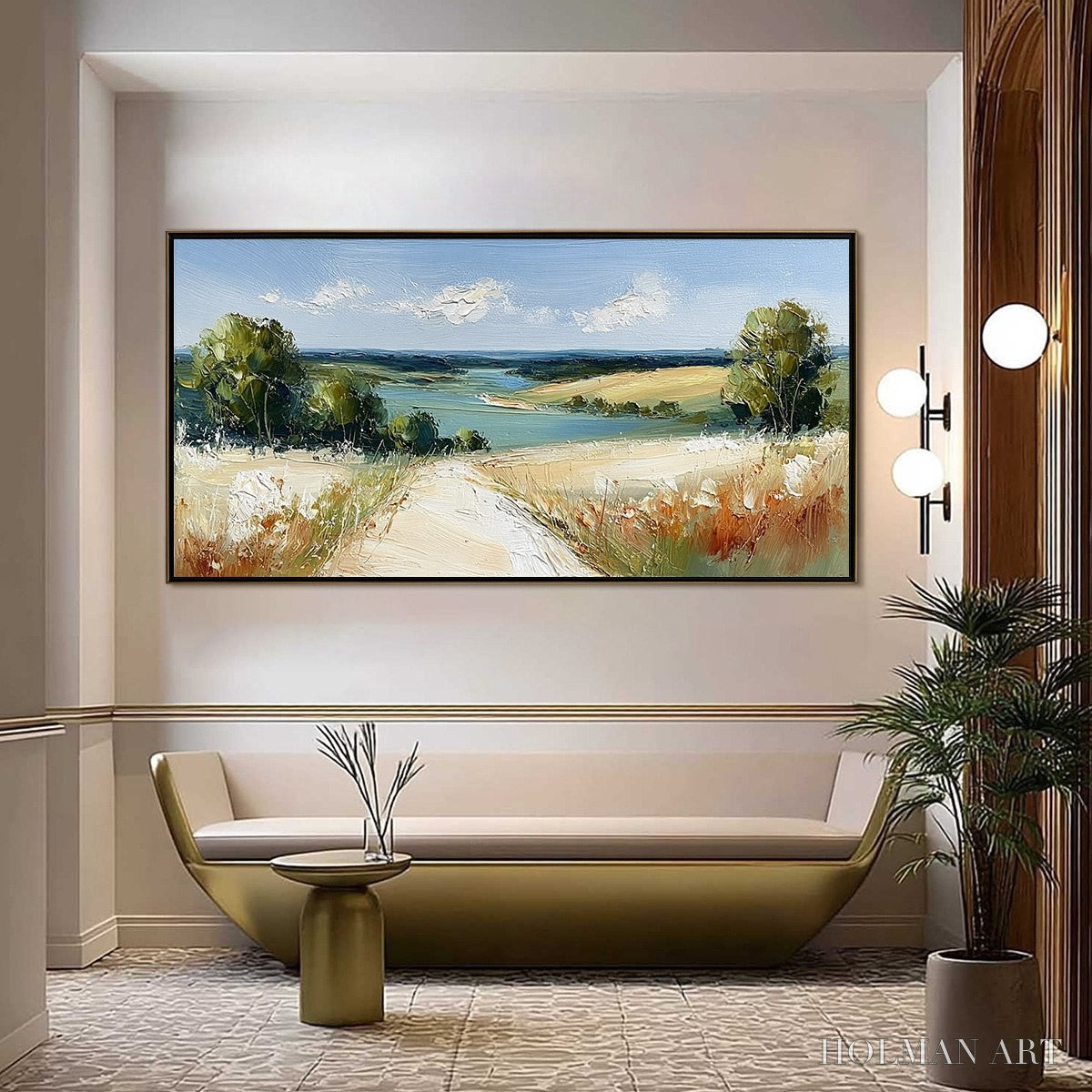 HOLMAN ART Horizon'S Embrace – Textured Impasto Countryside Landscape Oil Painting - image 4