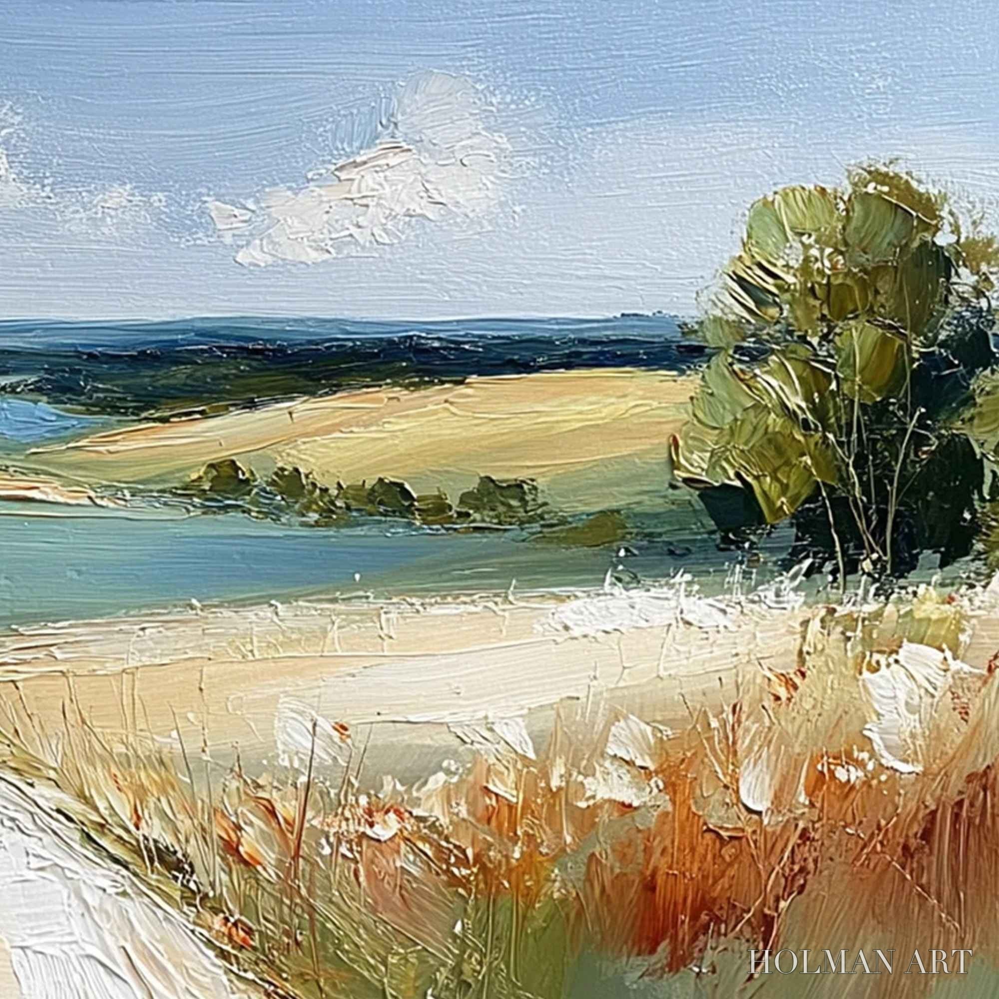 HOLMAN ART Horizon'S Embrace – Textured Impasto Countryside Landscape Oil Painting - image 5