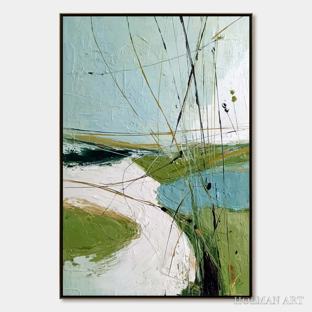 HOLMAN ART Verdant Path – Textured Abstract Green and White Landscape Painting - image 1